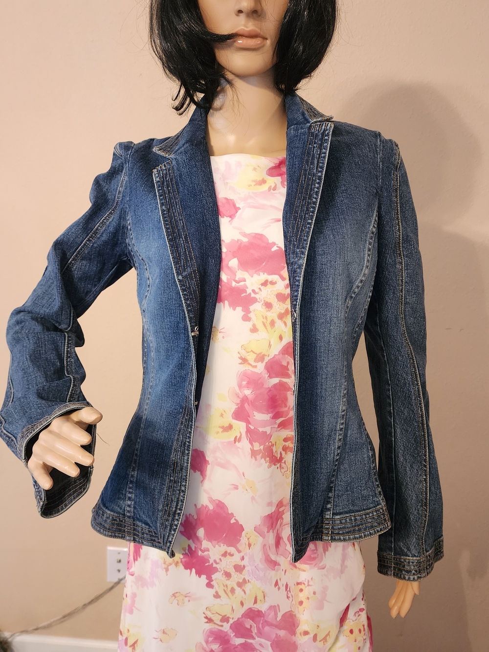 Fitted Blue Denim Blazer Jacket for Women